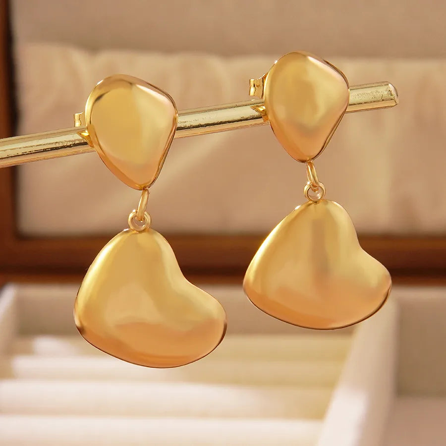 1 Pair Wedding Vacation French Style Asymmetrical Irregular Heart Shape 304 Stainless Steel Imitation Gold  Drop Earrings