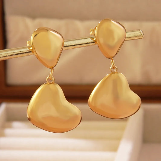 1 Pair Wedding Vacation French Style Asymmetrical Irregular Heart Shape 304 Stainless Steel Imitation Gold  Drop Earrings