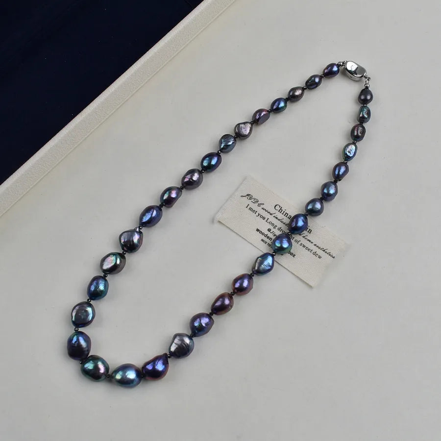 Natural Pearl Graduated Size Change Peacock Green Freshwater Pearl Necklace 925 Silver Elegant Simple Atmosphere Necklace