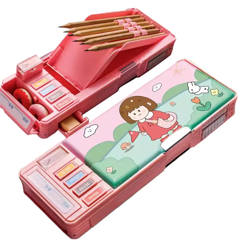 primary school students' multi-functional large-capacity double-layer stationery box