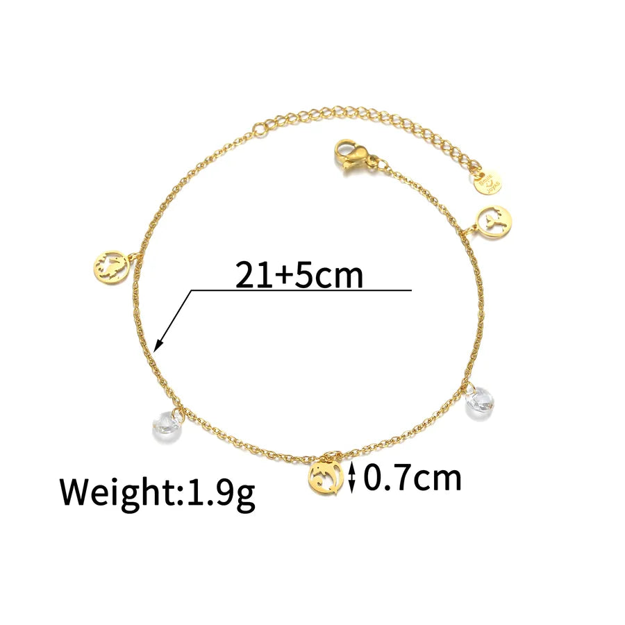 Wholesale Jewelry Princess Cute Artistic Geometric 304 Stainless Steel Rhinestones 18K Gold Plated Inlay Anklet