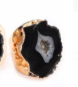 casual irregular agate brass natural stone wholesale open ring