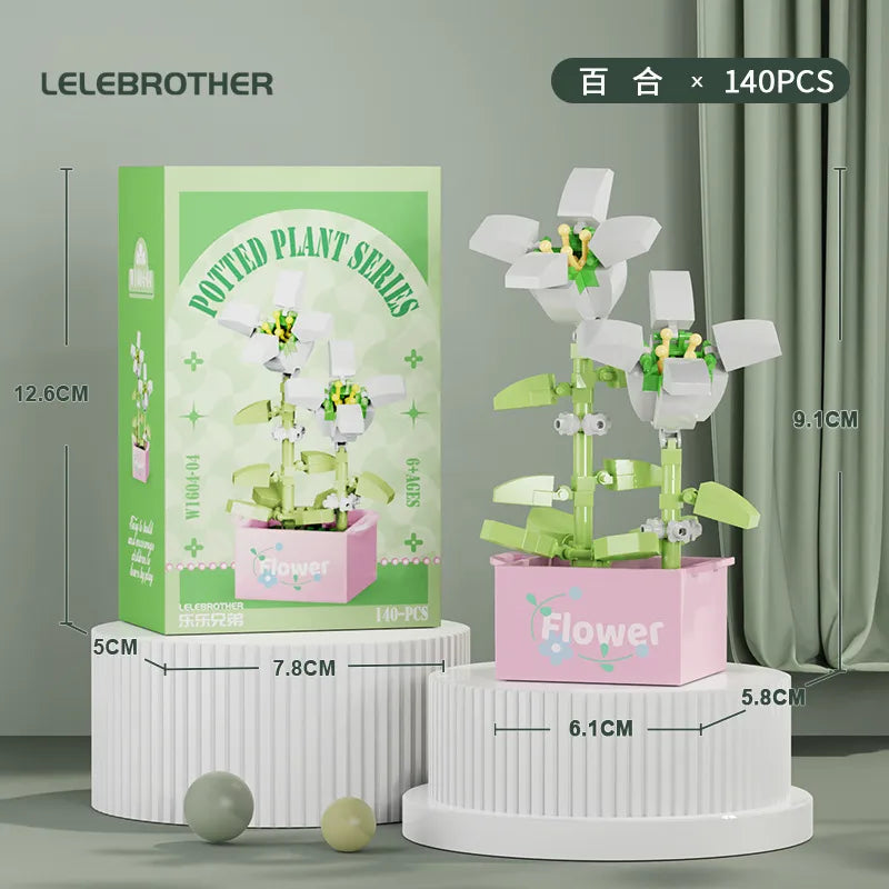 Compatible with  Blocks Flower Children's Educational Assembled Simulation Eternal Flower Flowers Fleshy Potted Toy Gift Wholesale