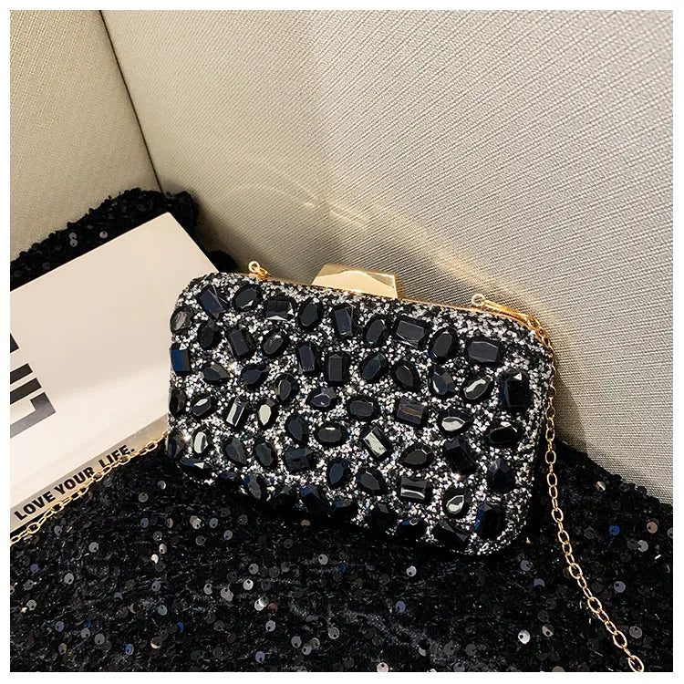 New  Diamond Shiny Bag Diamond Clutch Dinner Bag Wedding Bag Party Bag Small Square Bag Women's Bag