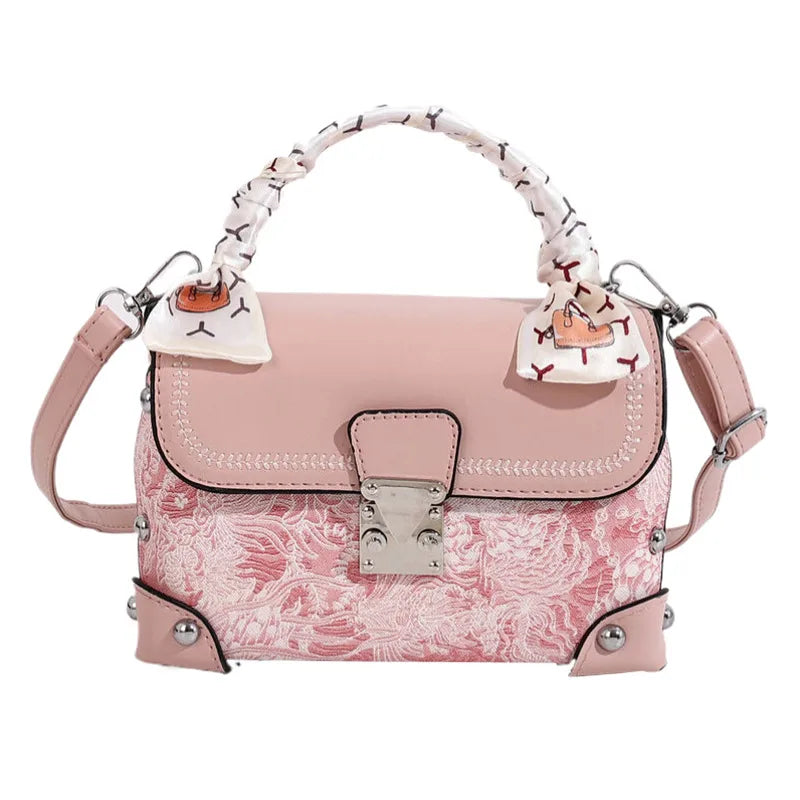 Women's PU Printing Streetwear Square Lock clasp Handbag Crossbody Bag