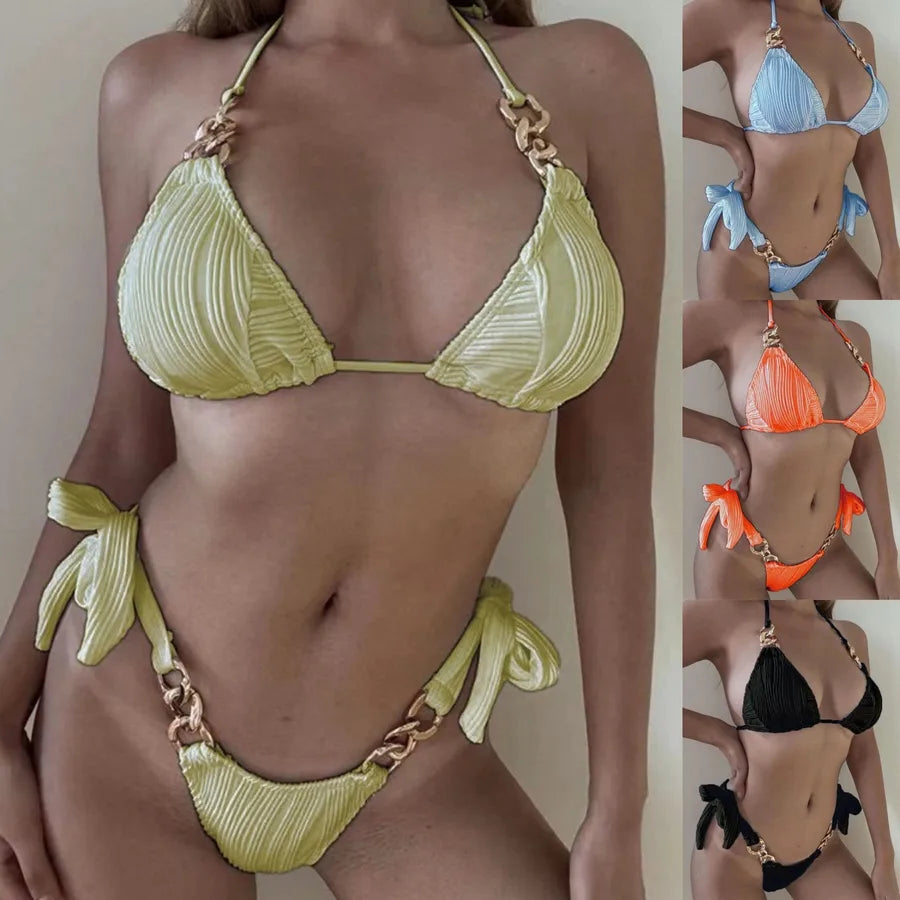 Women's Solid Color 2 Pieces Set Bikinis Swimwear