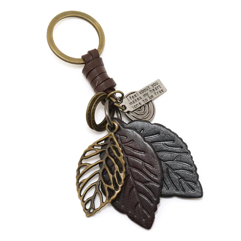 Simple Style Leaf Alloy Cowhide Iron Unisex Keychain