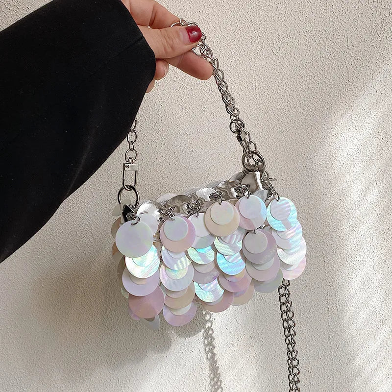 Women's Small PVC Solid Color Streetwear Weave Chain Square Zipper Shoulder Bag