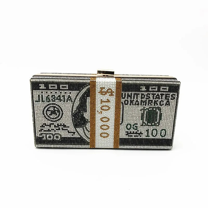 red purple green pu leather dollar rhinestone square evening bags
