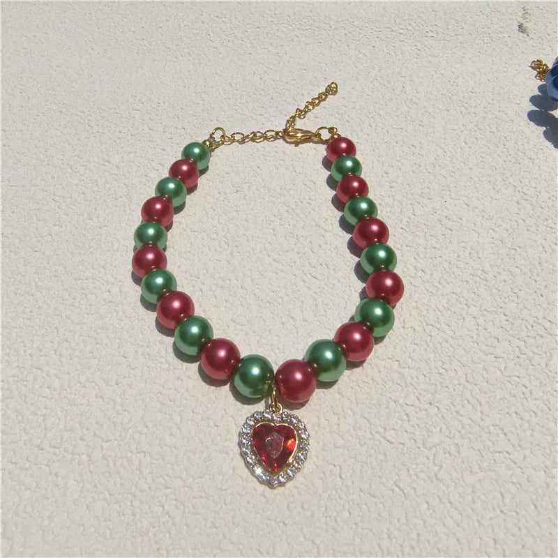 Europe and the United States  fashion foreign trade cat and dog jewelry imitation pearl love gem pendant pet necklace multi-color optional