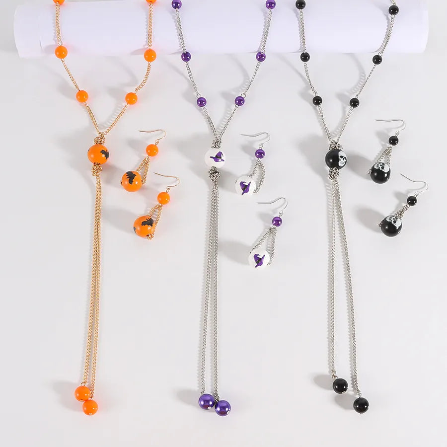 Halloween Long Tassel Earrings Pendant Simple Bat Skull Necklace Geometric Pattern Personalized Women's Jewelry Accessory