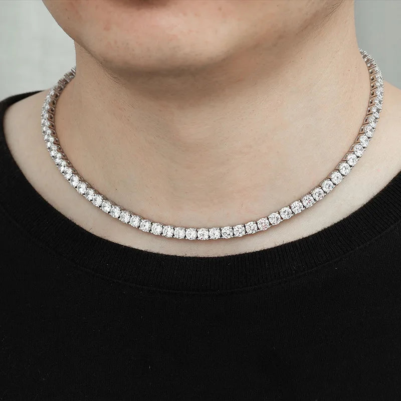 Full Drill Four Claw Embedded 5mm Necklace Unisex Hip Hop Simple 925 Sterling Silver Geometric Patterned Chain Jewelry