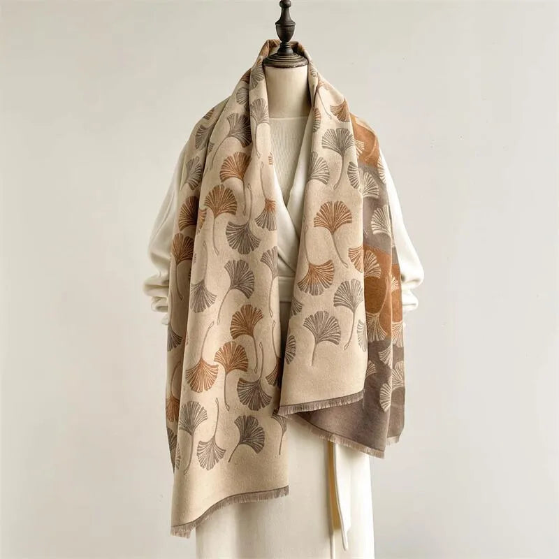 Women's Japanese Style Sweet Ginkgo Leaf Imitation cashmere Scarf
