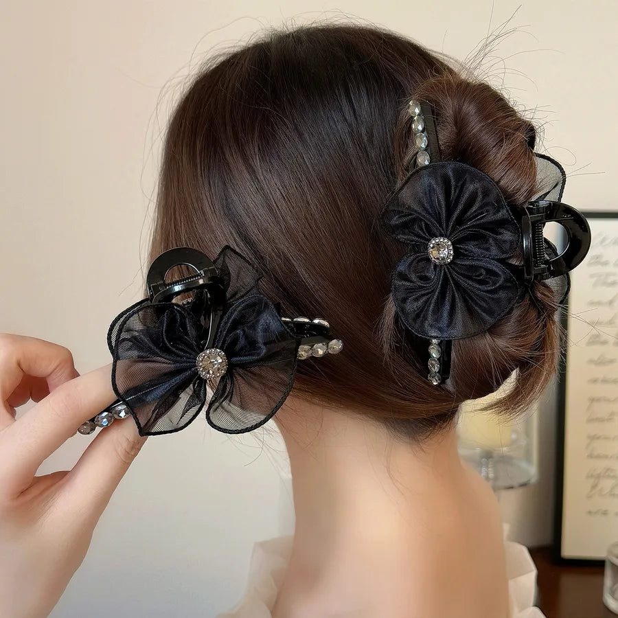 Large Black Lace Mesh Hair Clip New Style Half Updo Hair Accessories For Women Shark Clamp Princess Runaway Hair Clip