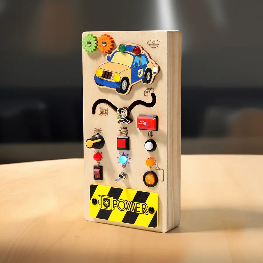 popular children's early education wooden LED light socket switch busy board toy hands-on wooden toy