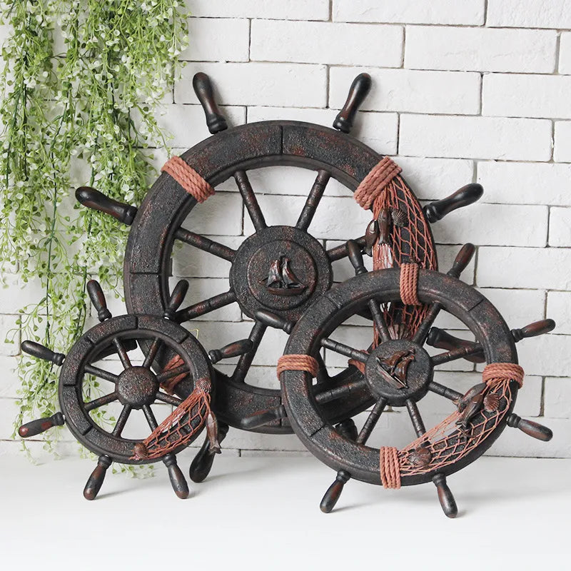 Detachable Handle Mediterranean Sailor Home Wall Hanging Steering Wheel Decor Bar Wall Background Wooden Crafts