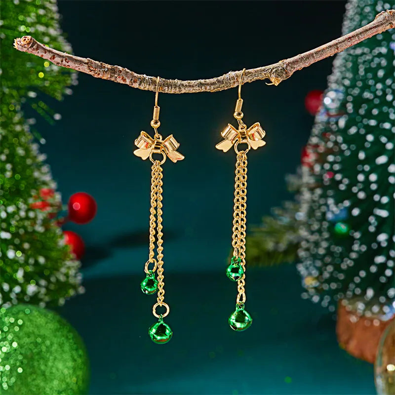 Fashionable Christmas Butterfly Knot Tassel Bell Earrings Elegant Versatile Alloy Iron And Copper Post Earrings
