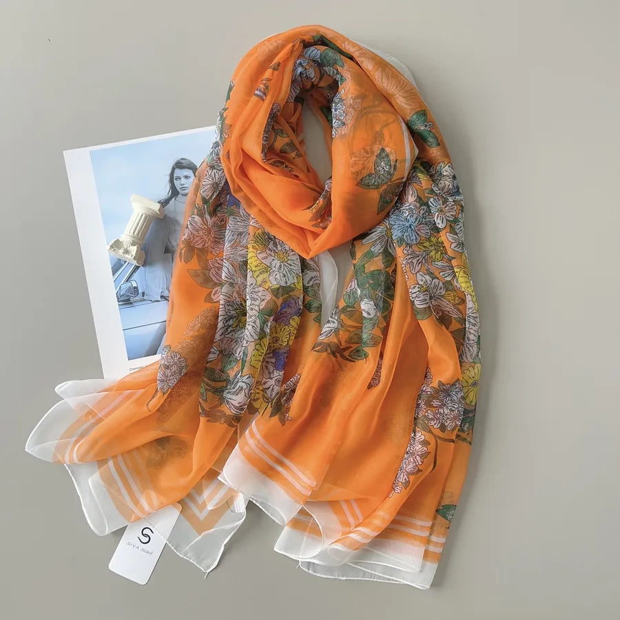 Women's Elegant Printing Polyester Chiffon Silk Scarf