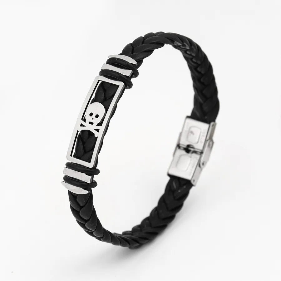 Retro Punk Solid Color 304 Stainless Steel Pu Leather Plating Men's Bangle Men Cord & Leather Bracelets