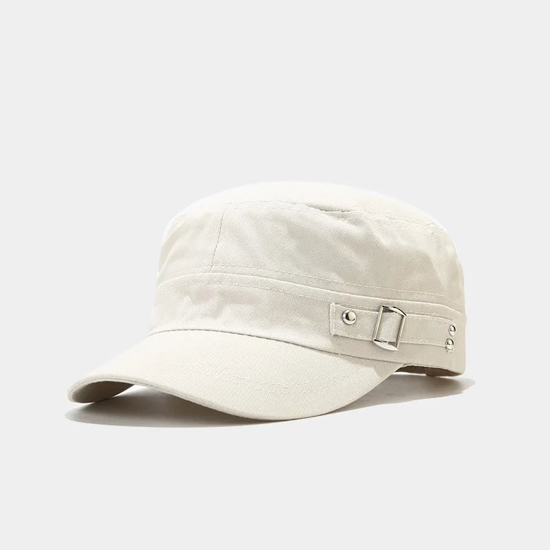 women's retro simple style solid color belt buckle curved eaves ivy cap