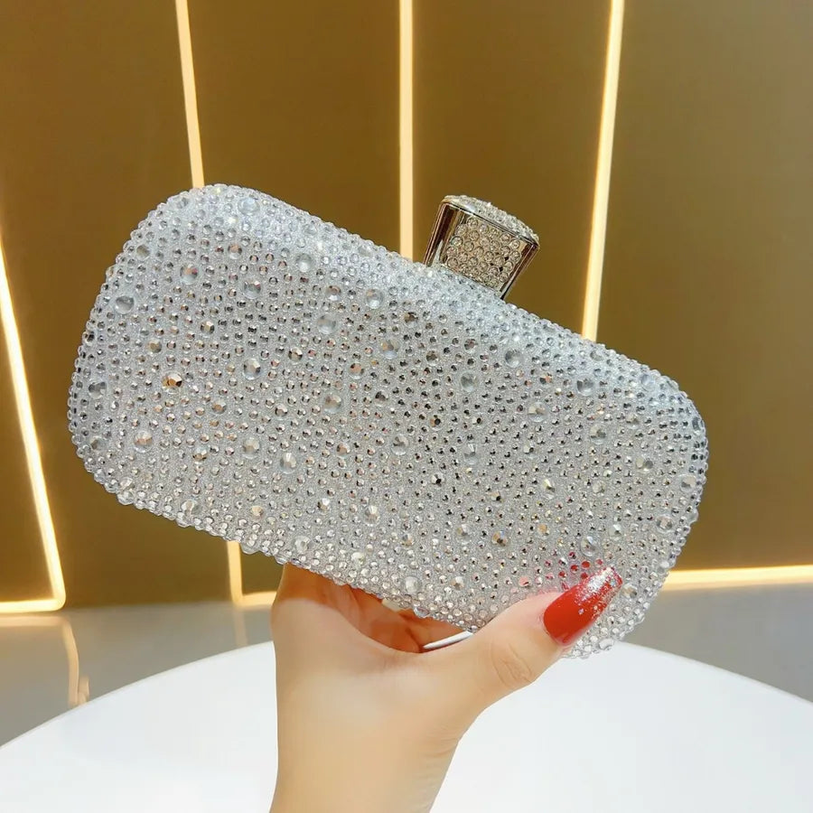 Elegant Shiny Luxury Women's Clutch Bag Fashionable Evening Handbag Stylish Polyester Square Box Bag With Chain Print