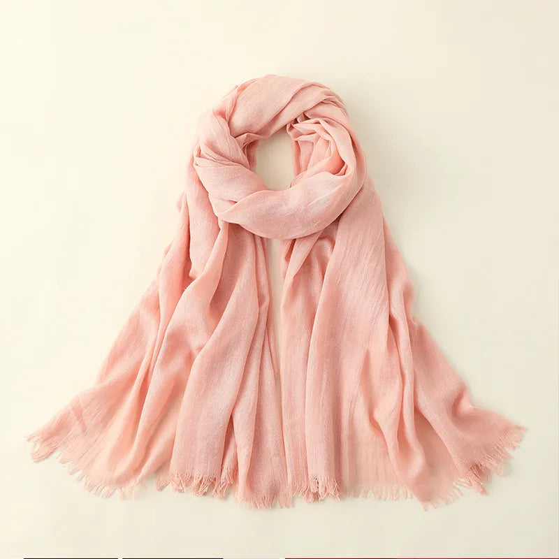 women's elegant solid color cotton silk scarves
