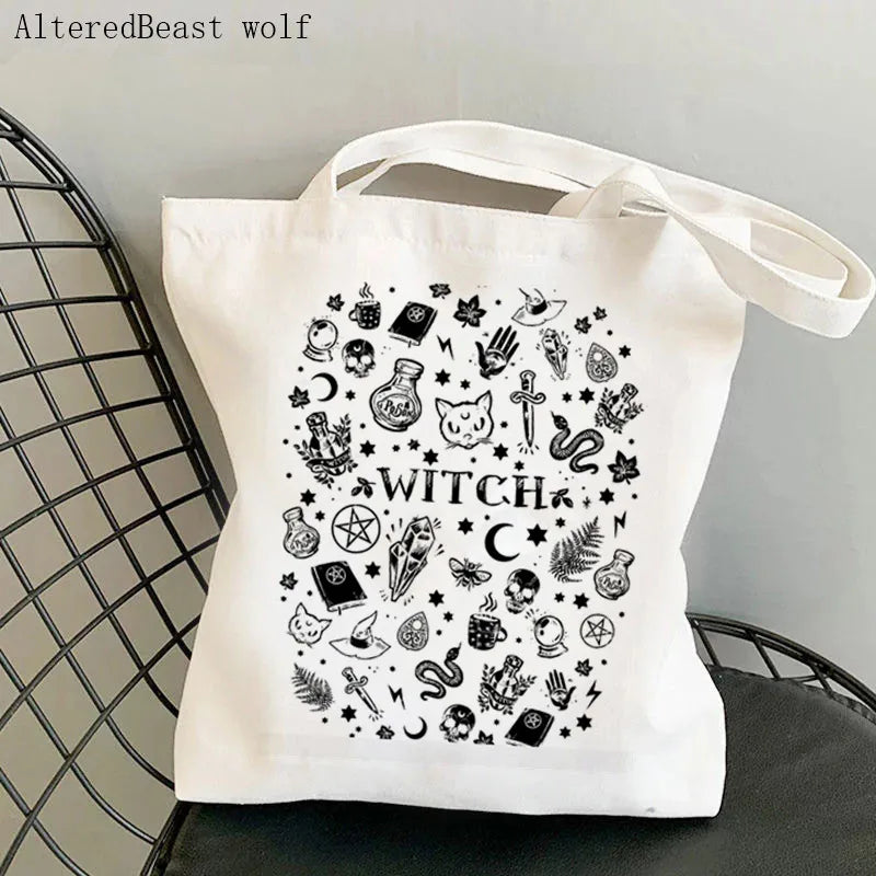 Magic Witch Pastel Gothic Handbag Printed Canvas Tote Single Shoulder Shopping Bag Ladies Fashion Handbag