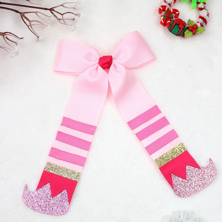 Christmas Boot Hair Clip Butterfly Knot Sash Red And Green Color Matching Christmas Costume Headwear Girls Cute Hair Accessories