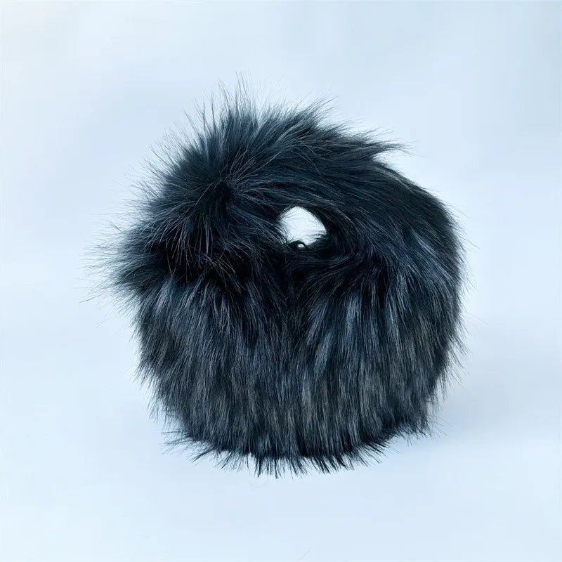 women's autumn&winter plush color block streetwear round magnetic buckle handbag