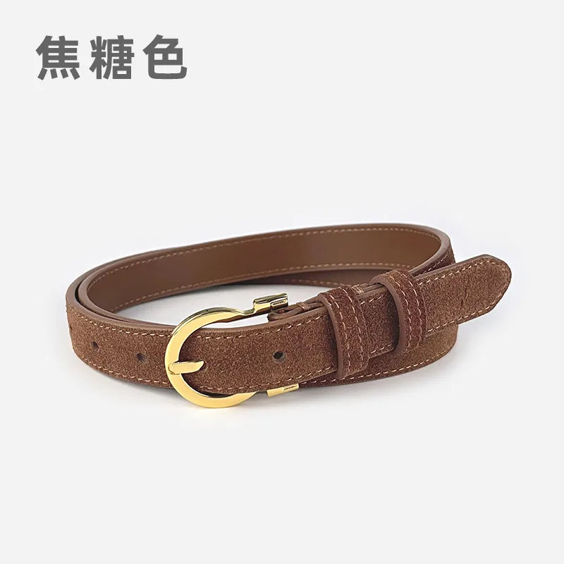 Basic Solid Color Two-Layer Cowhide Alloy Leather Women's Leather Belts