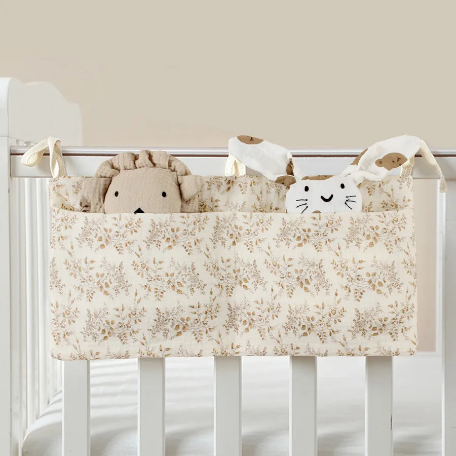 pure cotton baby bed circumference double pocket children's feeding bottle bedside hanging bag baby diaper storage stroller hanging bag
