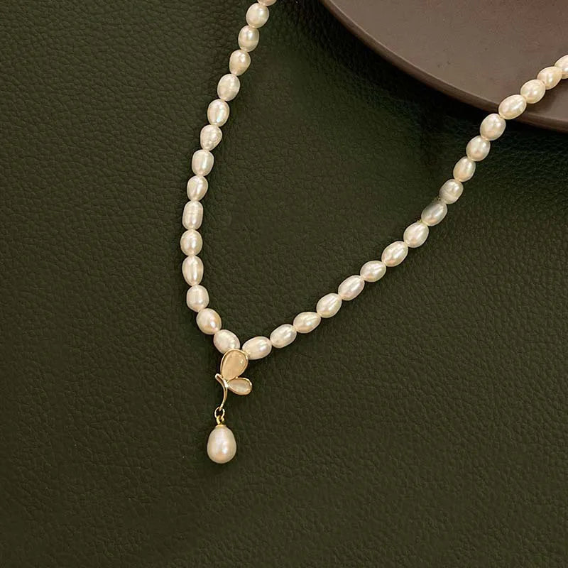 Freshwater Pearl Copper ball chain Round Necklace