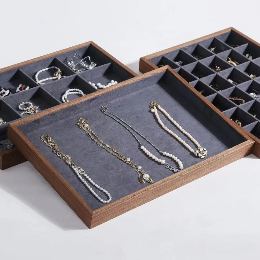 Walnut wood grain jewelry storage box ring tray stud earrings necklace watch tray jewelry bracelet display
