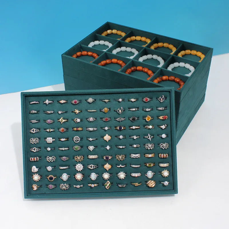 Dark Green Jewelry Necklace Box Ring Bracelet Jade Storage Box Bangle Pendant Display Props Earring Jewelry Tray