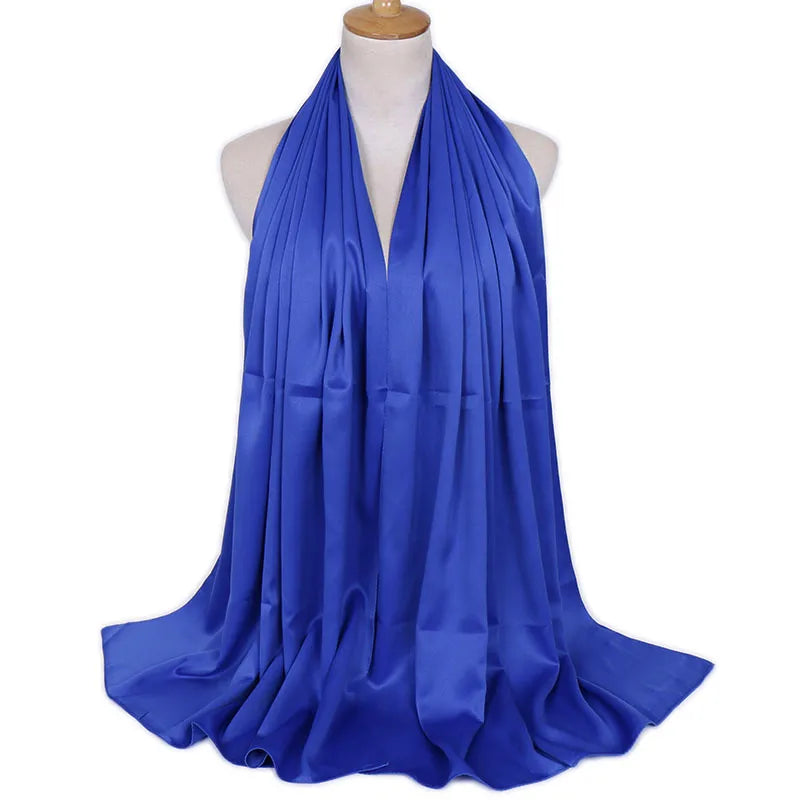 women's lady solid color satin silk scarves