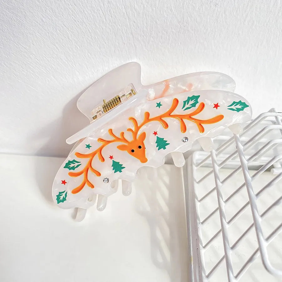 Christmas Cartoon Gingerbread Man Shark Hair Clip Women's Fashionable Festive Acrylic Hair Accessories Ice Crystal Flower Pattern