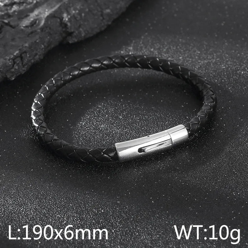 Simple Style Solid Color Leather rope Titanium Steel Plating 18K Gold Plated Men's Bangle