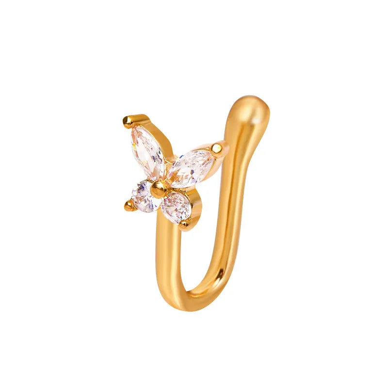 fashion creative copper perforation-free u-shaped nasal splint piercing butterfly flower snake-shaped fake nose studs