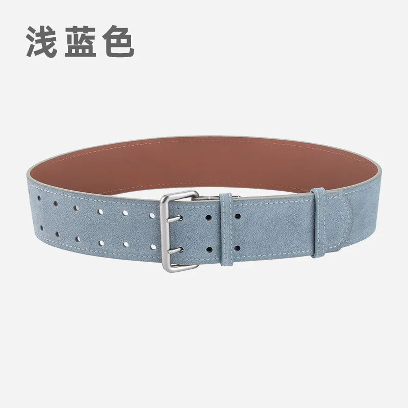 Retro Simple Style Solid Color Two-Layer Cowhide Alloy Plating Women's Leather Belts