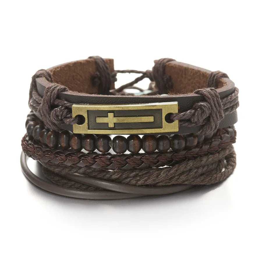 fashion heart shape pu leather knitting men's bracelets 1 set