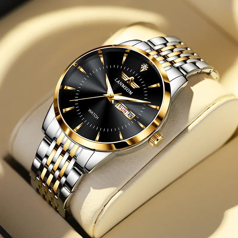 business solid color butterfly double snap quartz men's watches