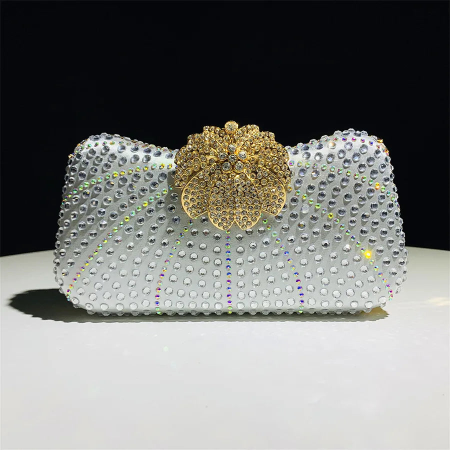 Gold Silver Black Polyester Flower Shell Evening Bags