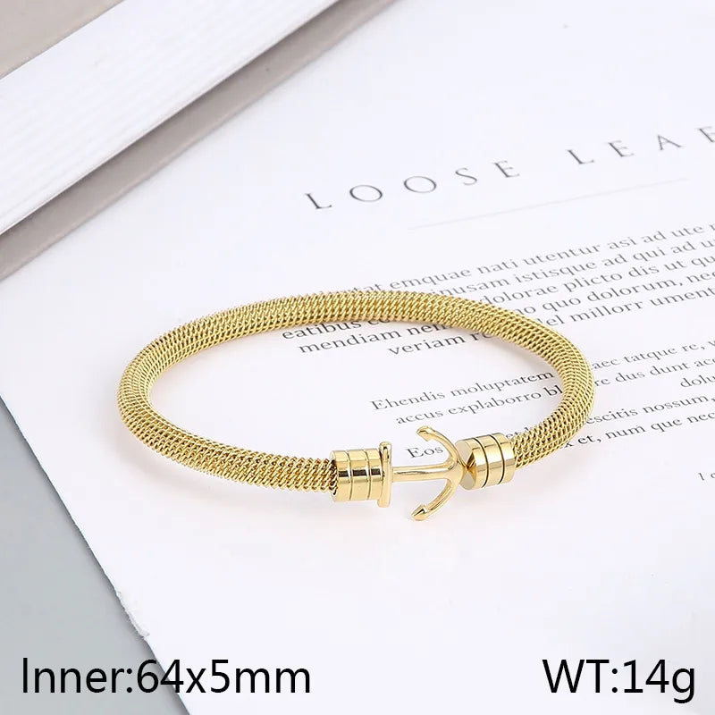 Simple Style Anchor 304 Stainless Steel 18K Gold Plated Unisex Bangle Men Chain Bracelets