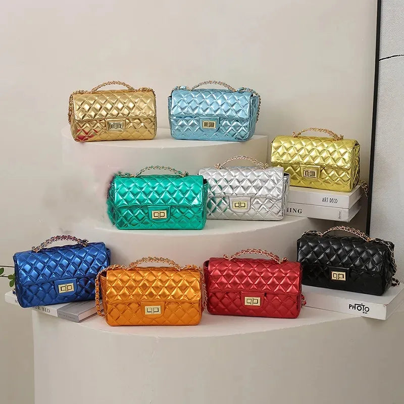 Women's Pu Leather Solid Color Lingge Streetwear Square Flip Cover Lock clasp Shoulder Bag