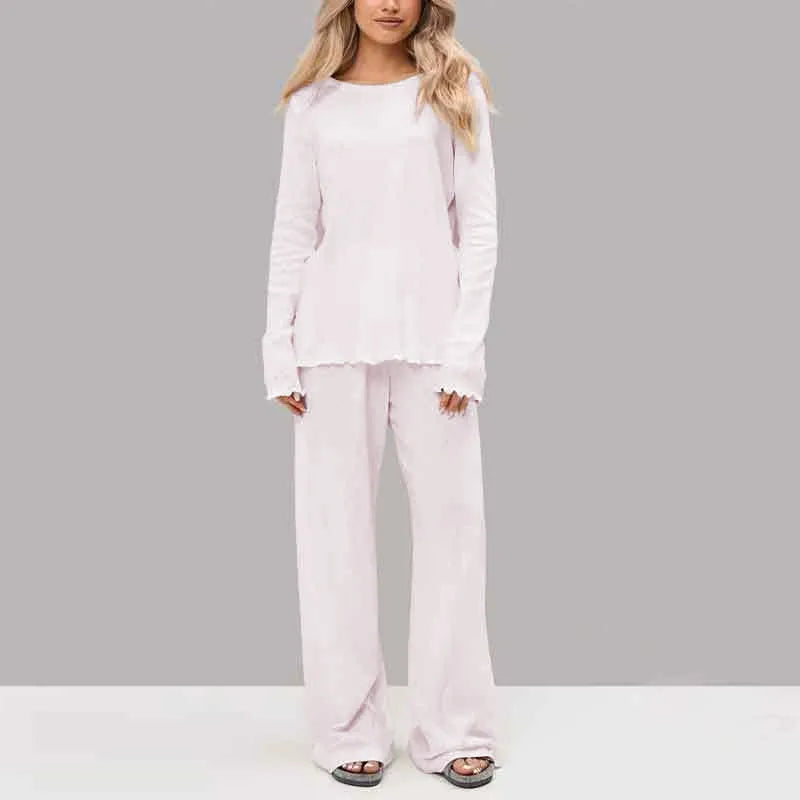 Home Women's Vacation Simple Style Solid Color Cotton Pants Sets Pajama Sets