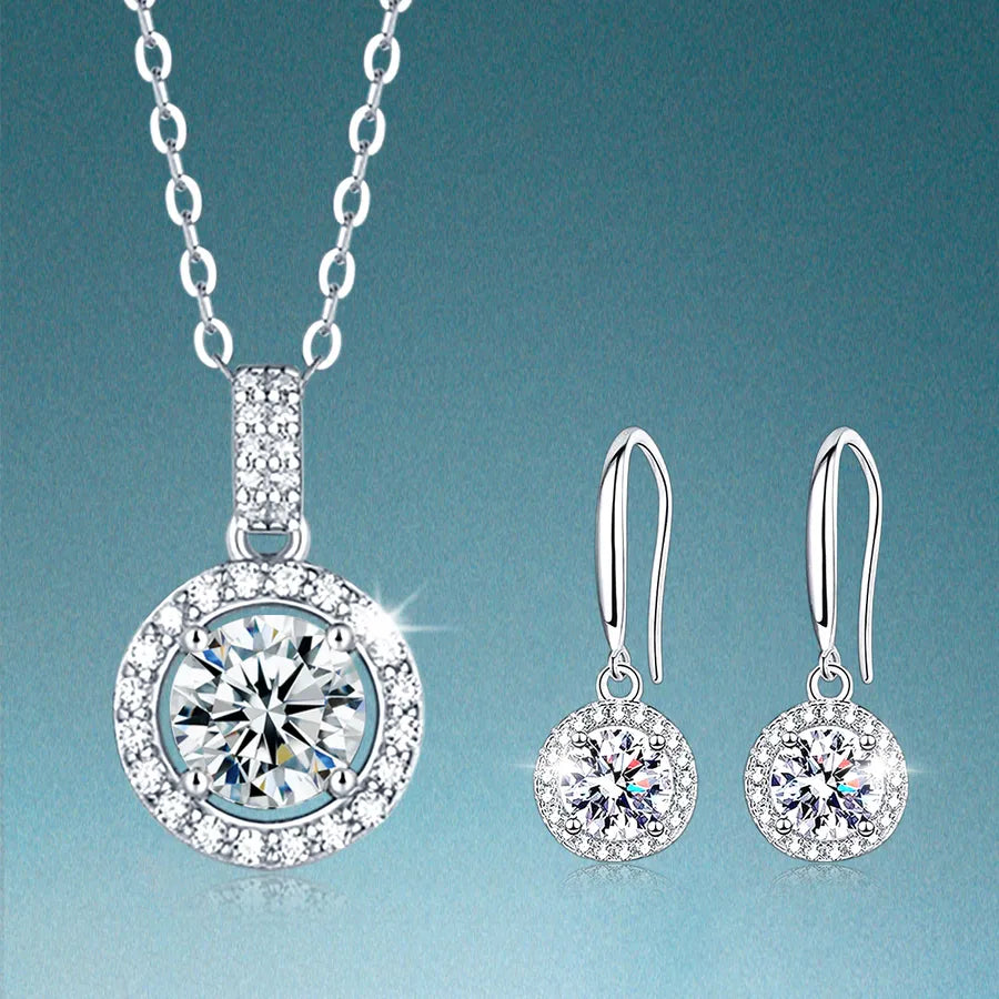 2.0ct Moissanite 925 Sterling Silver Ear Studs Necklace GRA Certificate Round Ear Studs Necklace