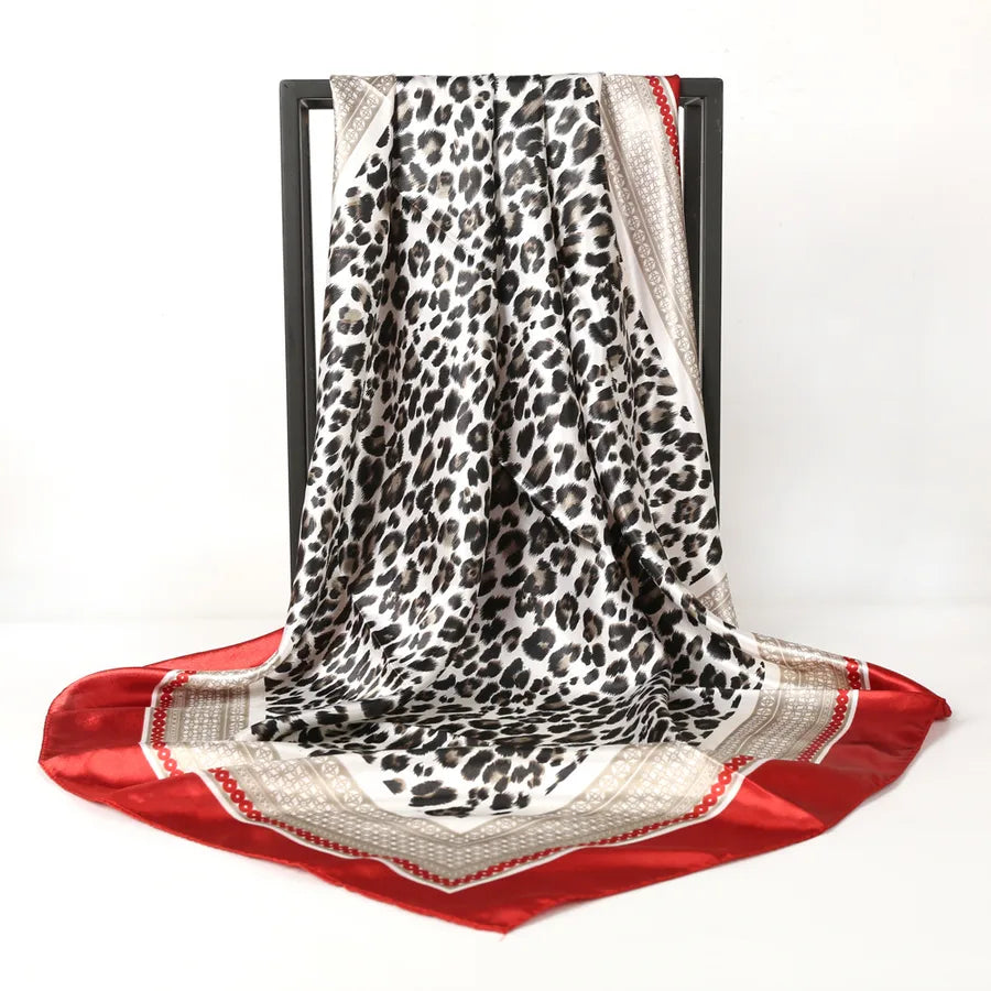 Women's Casual Leopard satin Printing Silk Scarf