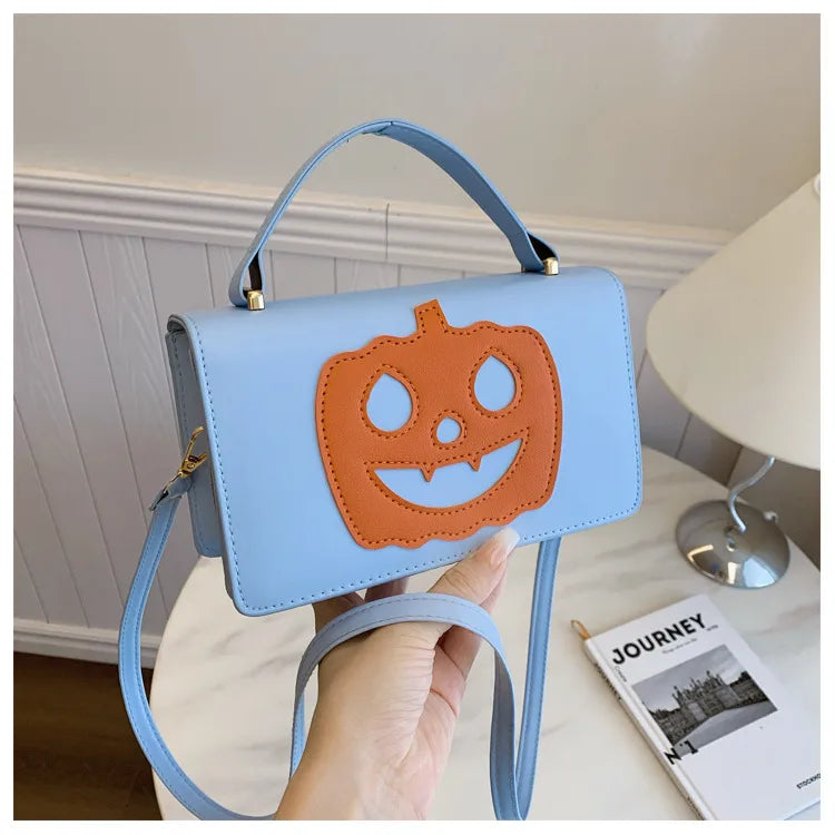Halloween Themed Shoulder Crossbody Bag For Women Small Square Pumpkin Smile Face Bag Teenage Girl Heart Street Style Bag