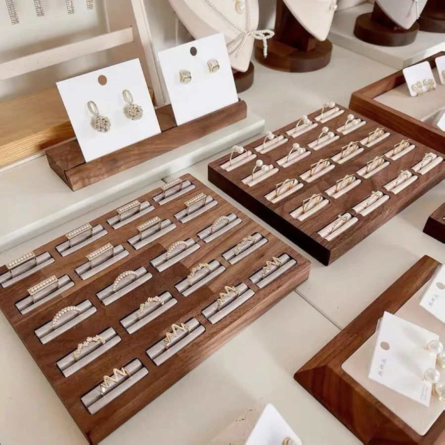 Walnut ring display stand counter jewelry display props jewelry decoration jewelry storage tray ear studs tray