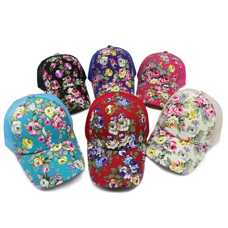 new ladies printed net cap summer fashion  breathable flower cap spot wholesale